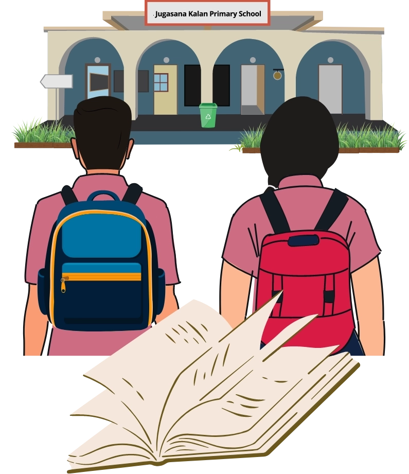 Illustration of a young boy reading a book, symbolizing the power of education and learning.